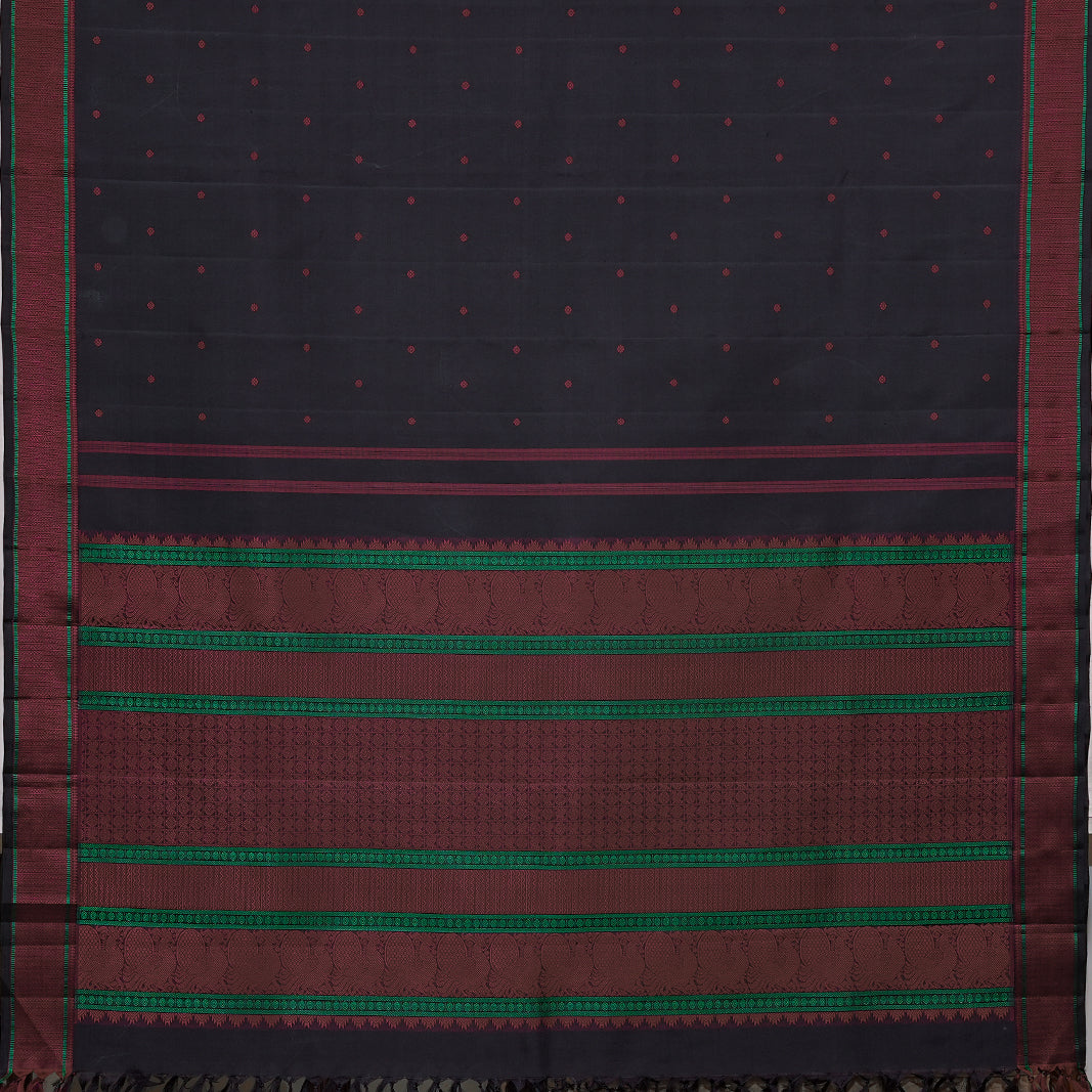BLACK SAREE WITH ARAKKU SILK PETT-AN UTPPALAKSHI HANDWOVEN KANCHIPURAM SILK SAREE