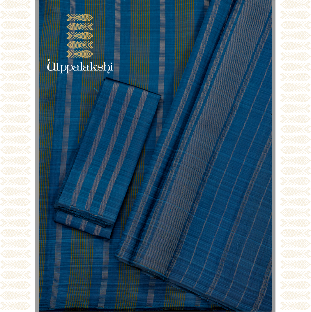 DEEP TEAL BLUE PANEL SAREE-AN UTPPALAKSHI HANDWOVEN KANCHIPURAM SILK SAREE