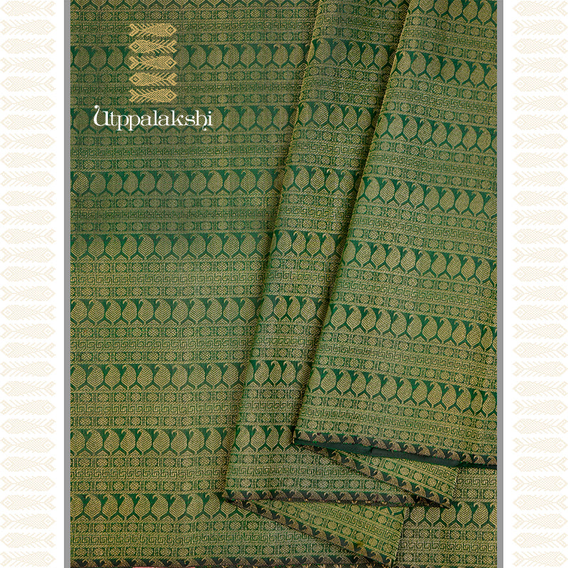 GREEN AIRLINE MANGO JARI SAREE -AN UTPPALAKSHI HANDWOVEN KANCHIPURAM SILK SAREE