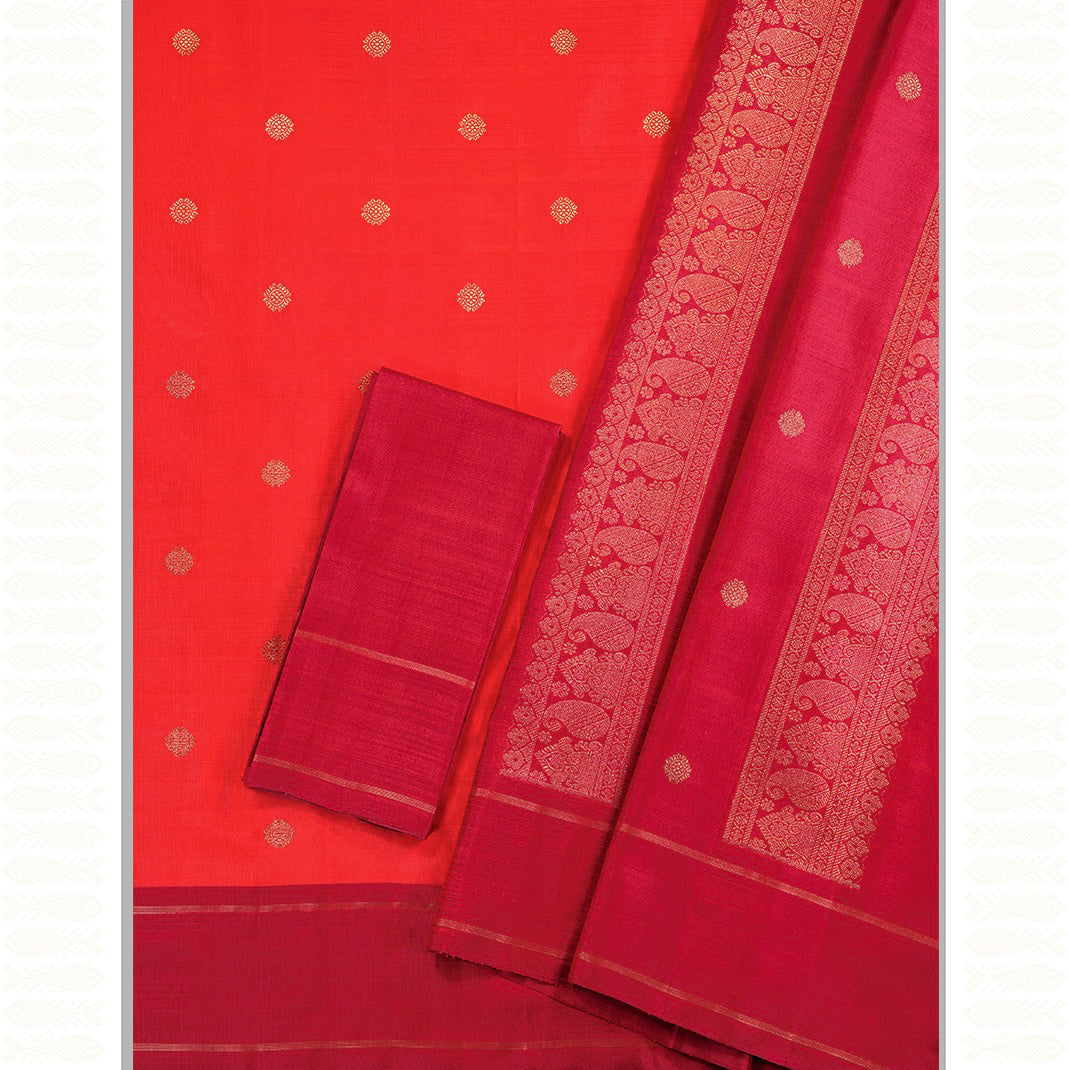 ORANGE COLOUR SAREE WITH RED BORDER-AN UTPPALAKSHI HANDWOVEN KANCHIPURAM SILK SAREE