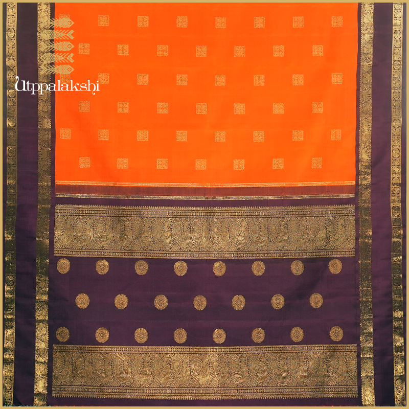RUST ORANGE SAREE WITH COFFEE BROWN BORDER-AN UTPPALAKSHI HANDWOVEN KANCHIPURAM SILK SAREE