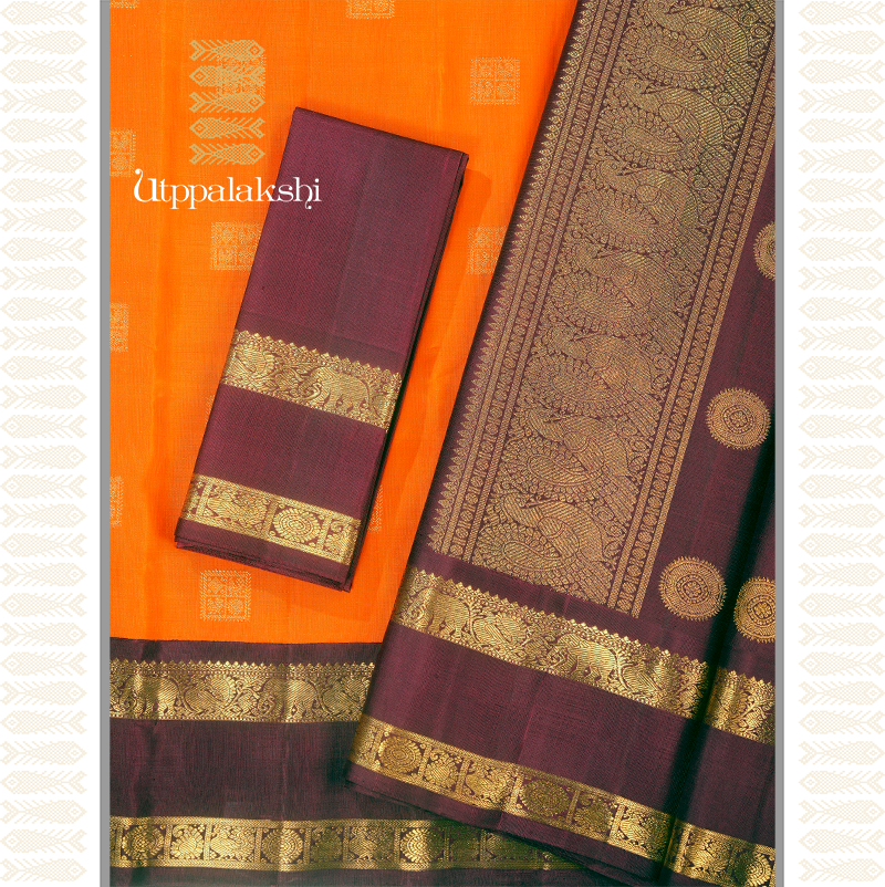 RUST ORANGE SAREE WITH COFFEE BROWN BORDER-AN UTPPALAKSHI HANDWOVEN KANCHIPURAM SILK SAREE