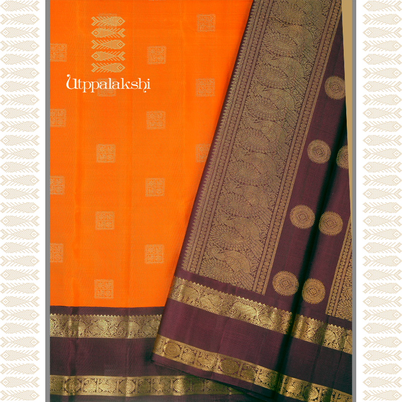 RUST ORANGE SAREE WITH COFFEE BROWN BORDER-AN UTPPALAKSHI HANDWOVEN KANCHIPURAM SILK SAREE