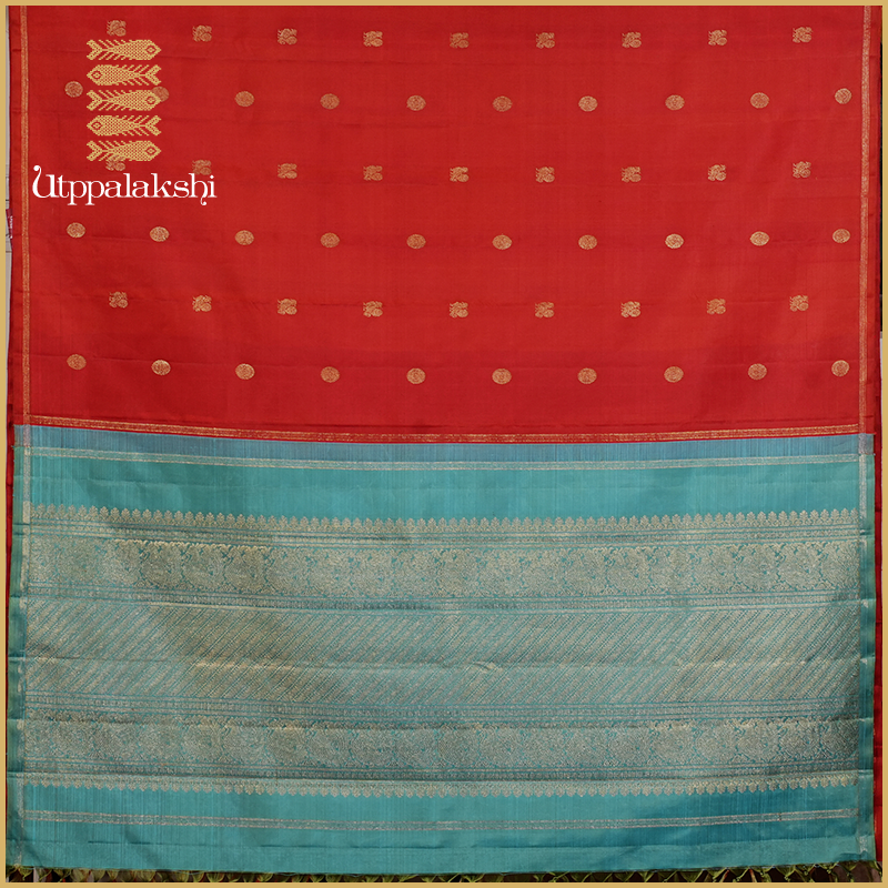 RUST SAREE WITH REXONA COLOUR PALLU-AN UTPPALAKSHI HANDWOVEN KANCHIPURAM SILK SAREE