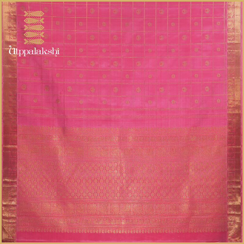 PINK JARI CHECKS SAREE WITH MEENA WORK-AN UTPPALAKSHI HANDWOVEN KANCHIPURAM SILK SAREE