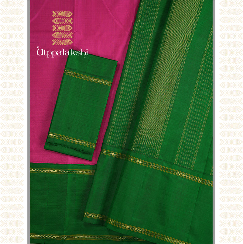 PINK SAREE WITH GREEN BORDER-AN UTPPALAKSHI HANDWOVEN KANCHIPURAM SILK SAREE