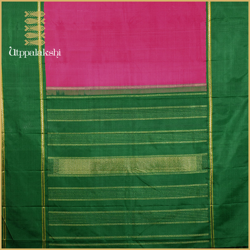 PINK SAREE WITH GREEN BORDER-AN UTPPALAKSHI HANDWOVEN KANCHIPURAM SILK SAREE