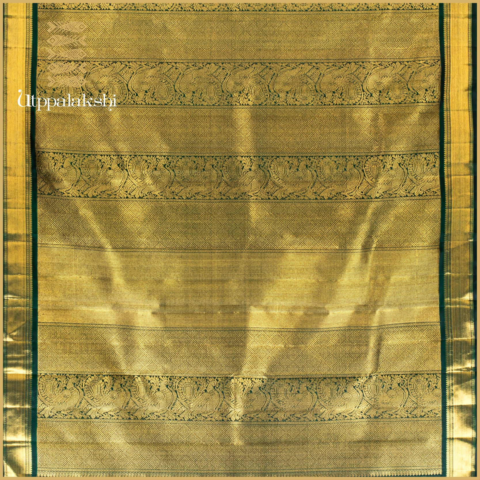 EMERALD GREEN LONG PALLU WITH GATTI BORDER & ANNAM MOTIFS -AN UTPPALAKSHI HANDWOVEN KANJIVARAM SILK SAREE