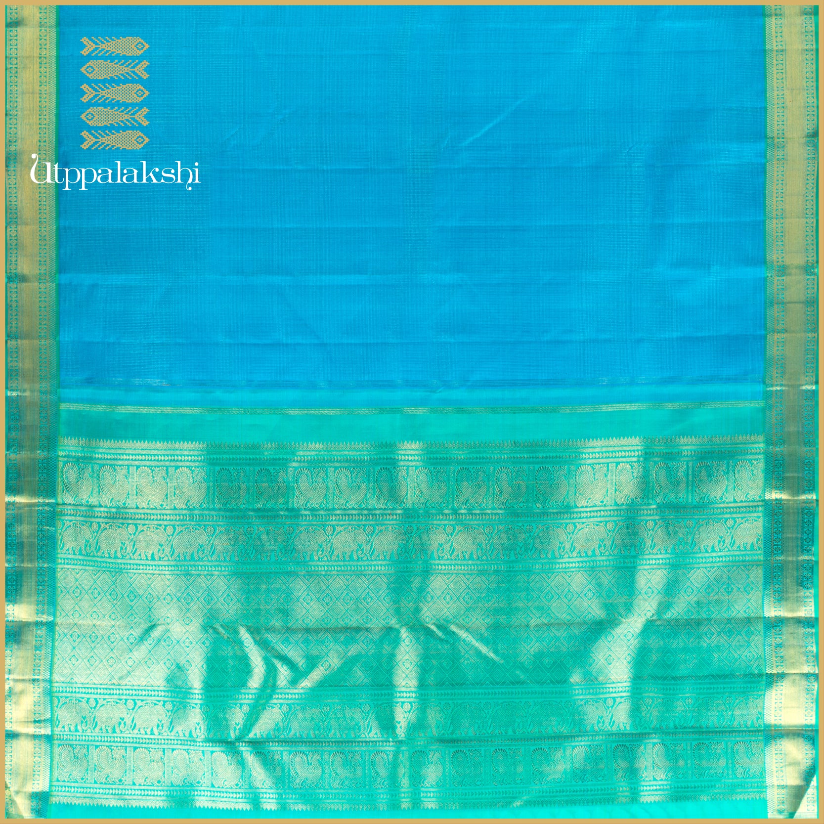 VIBRANT BLUE WITH SEA GREEN KORVAI, VAIRA OOSI & GETTI ZARI BORDER - AN UTPPALAKSHI HANDWOVEN KANJIVARAM SILK SAREE