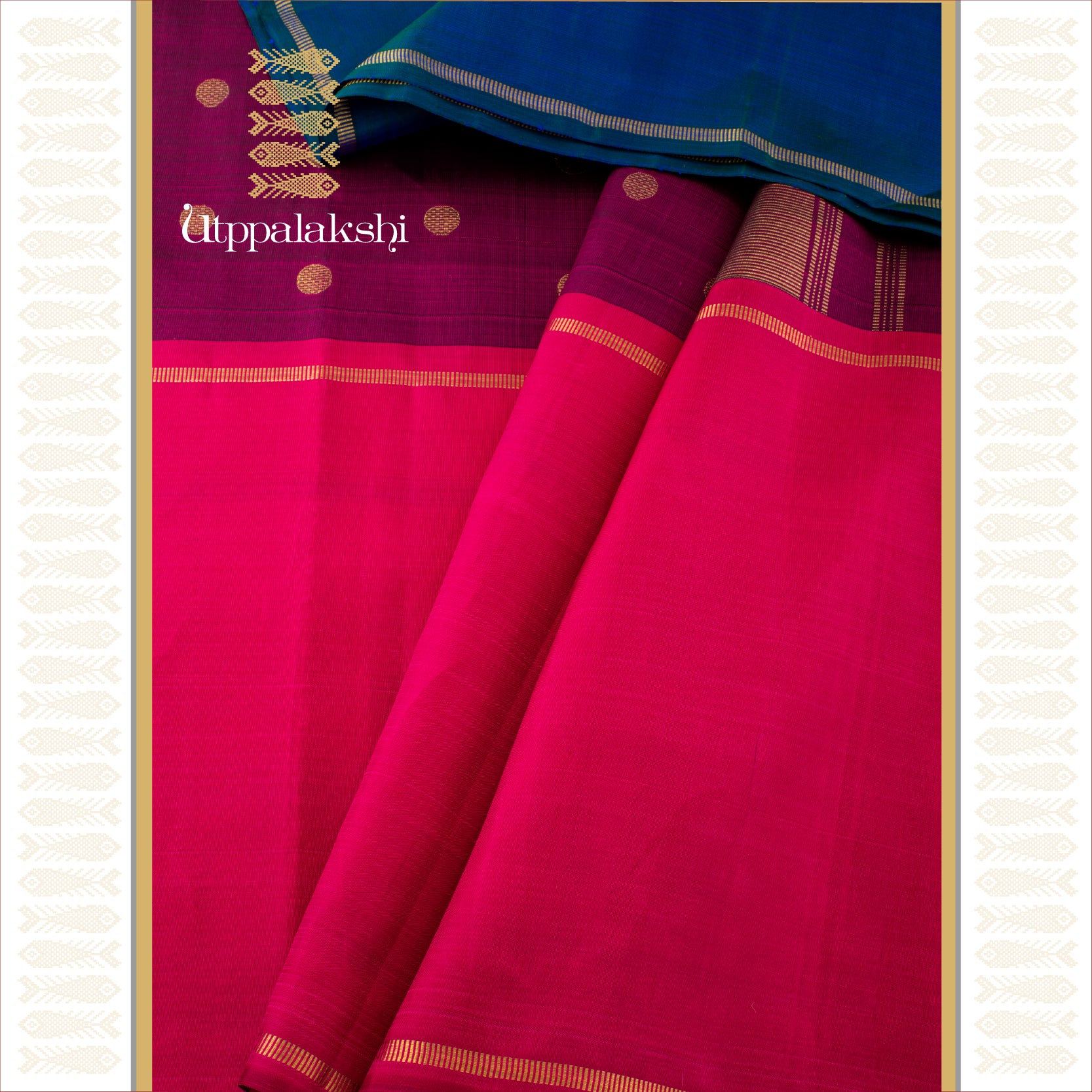 GANGA JAMUNA REVERSIBLE WITH DOT WEAVES & WATCH STRAP ZARI- AN UTPPALAKSHI HANDWOVEN KANJIVARAM SILK SAREE