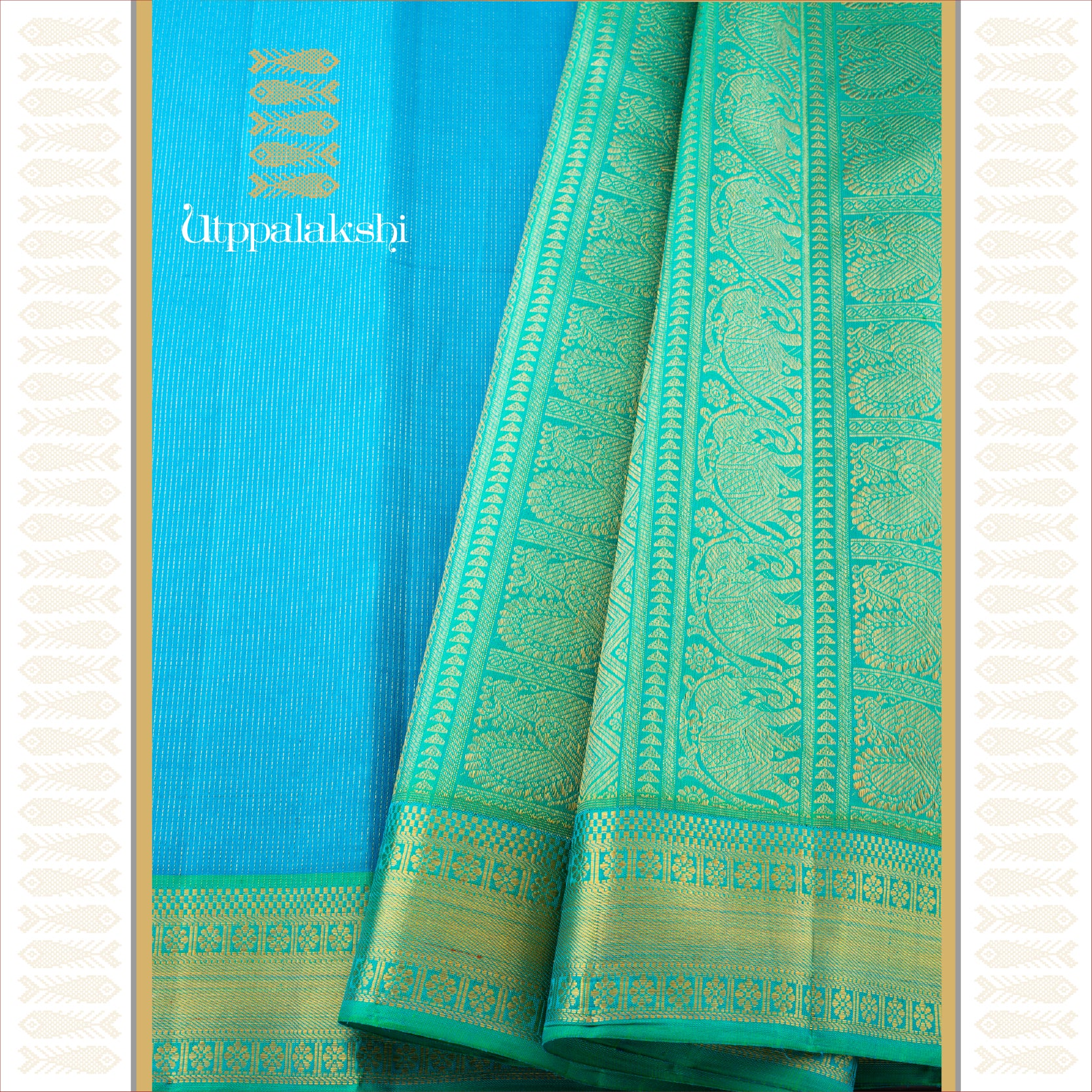 VIBRANT BLUE WITH SEA GREEN KORVAI, VAIRA OOSI & GETTI ZARI BORDER - AN UTPPALAKSHI HANDWOVEN KANJIVARAM SILK SAREE