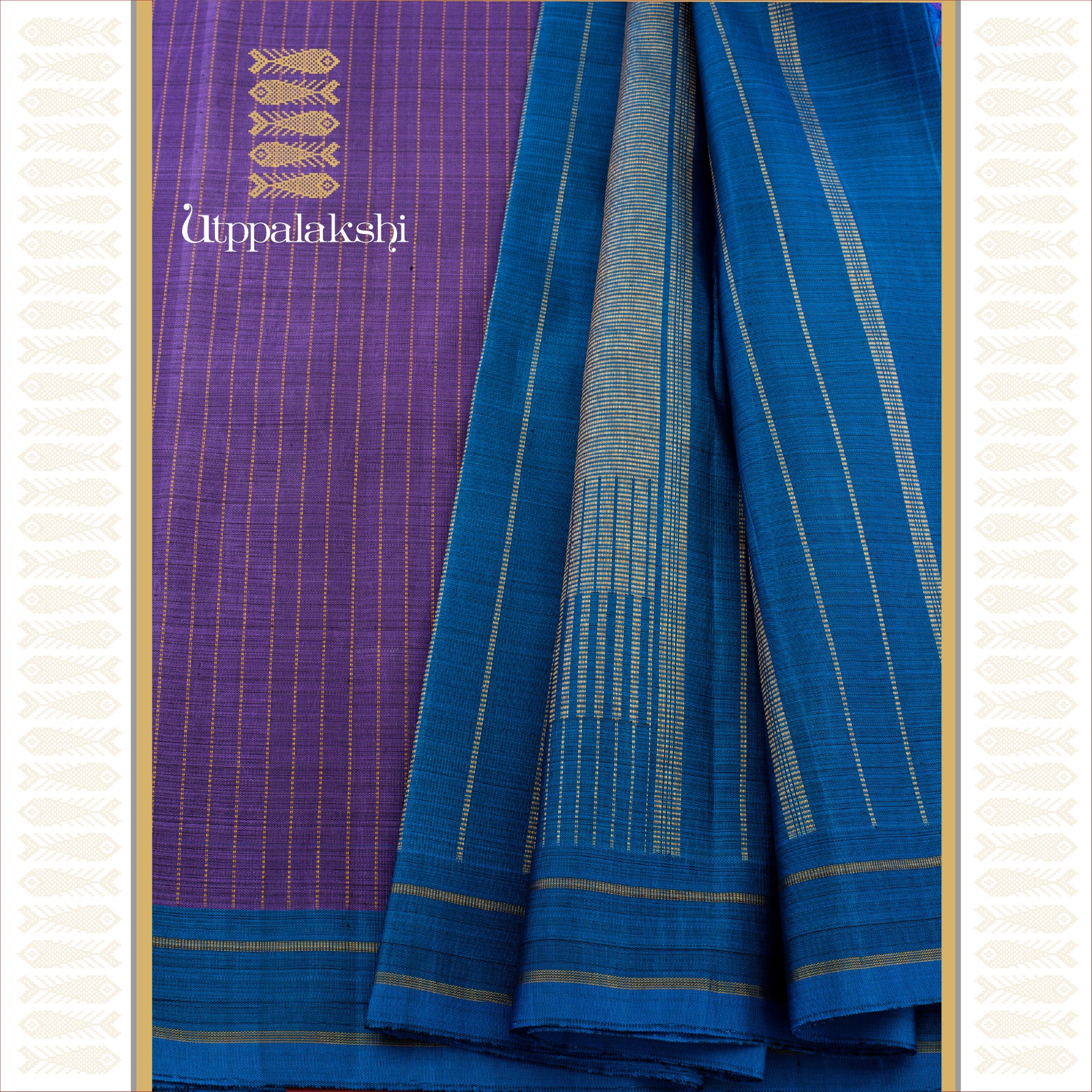 MUTHU LINES ON LAVENDER WITH TEAL SEER/ KAMBI BORDER - AN UTPPALAKSHI HANDWOVEN KANJIVARAM SILK SAREE