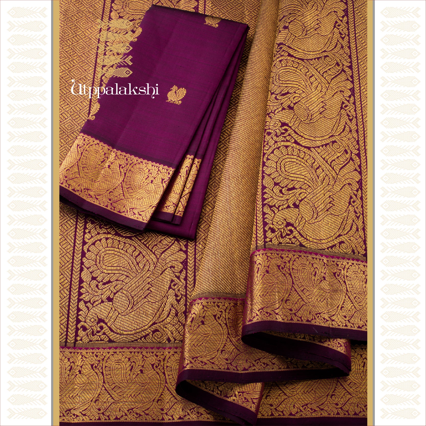 PURPLISH WINE/MAGENTA LONG PALLU WITH ANNAM MOTIFS - AN UTPPALAKSHI HANDWOVEN KANJIVARAM SILK SAREE
