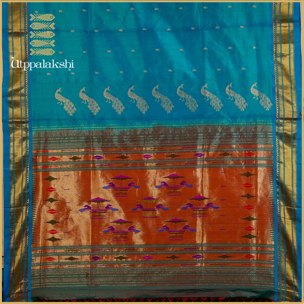 PEACOCK BLUE SAREE -AN UTPPALAKSHI HANDWOVEN PAITHANI SILK SAREE