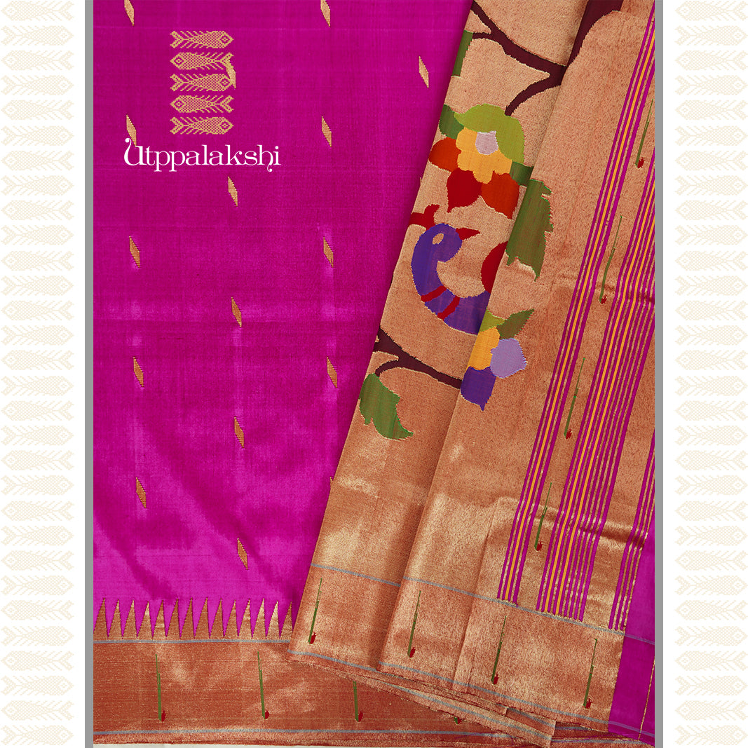RANI PINK SAREE -AN UTPPALAKSHI HANDWOVEN PAITHANI SILK SAREE