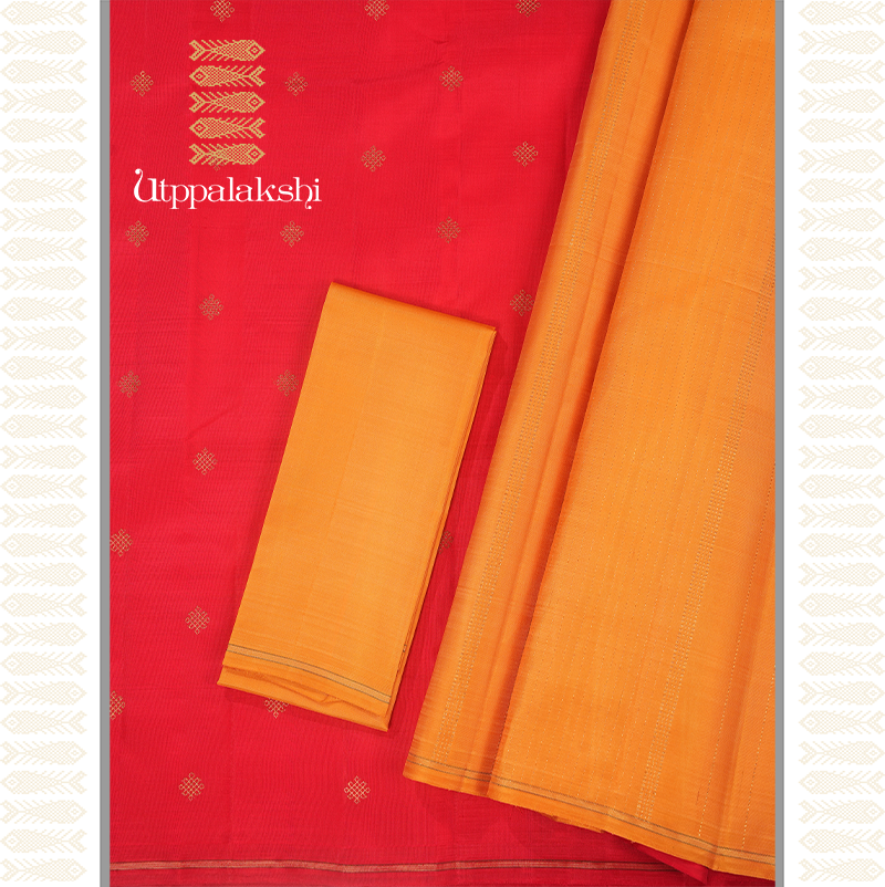 RED COLOUR SMALL KOLAM SAREE -AN UTPPALAKSHI HANDWOVEN KANCHIPURAM SILK SAREE
