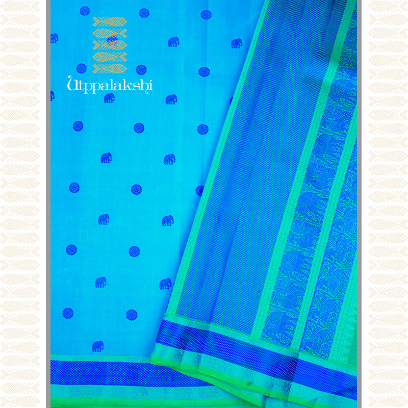 RAMAR BLUE SILK PETT SAREE -AN UTPPALAKSHI HANDWOVEN KANCHIPURAM SILK SAREE