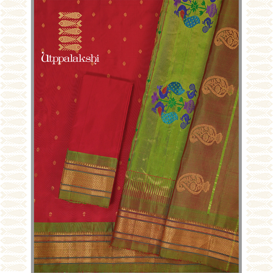 RED AND GREEN SAREE -AN UTPPALAKSHI HANDWOVEN PAITHANI SILK SAREE