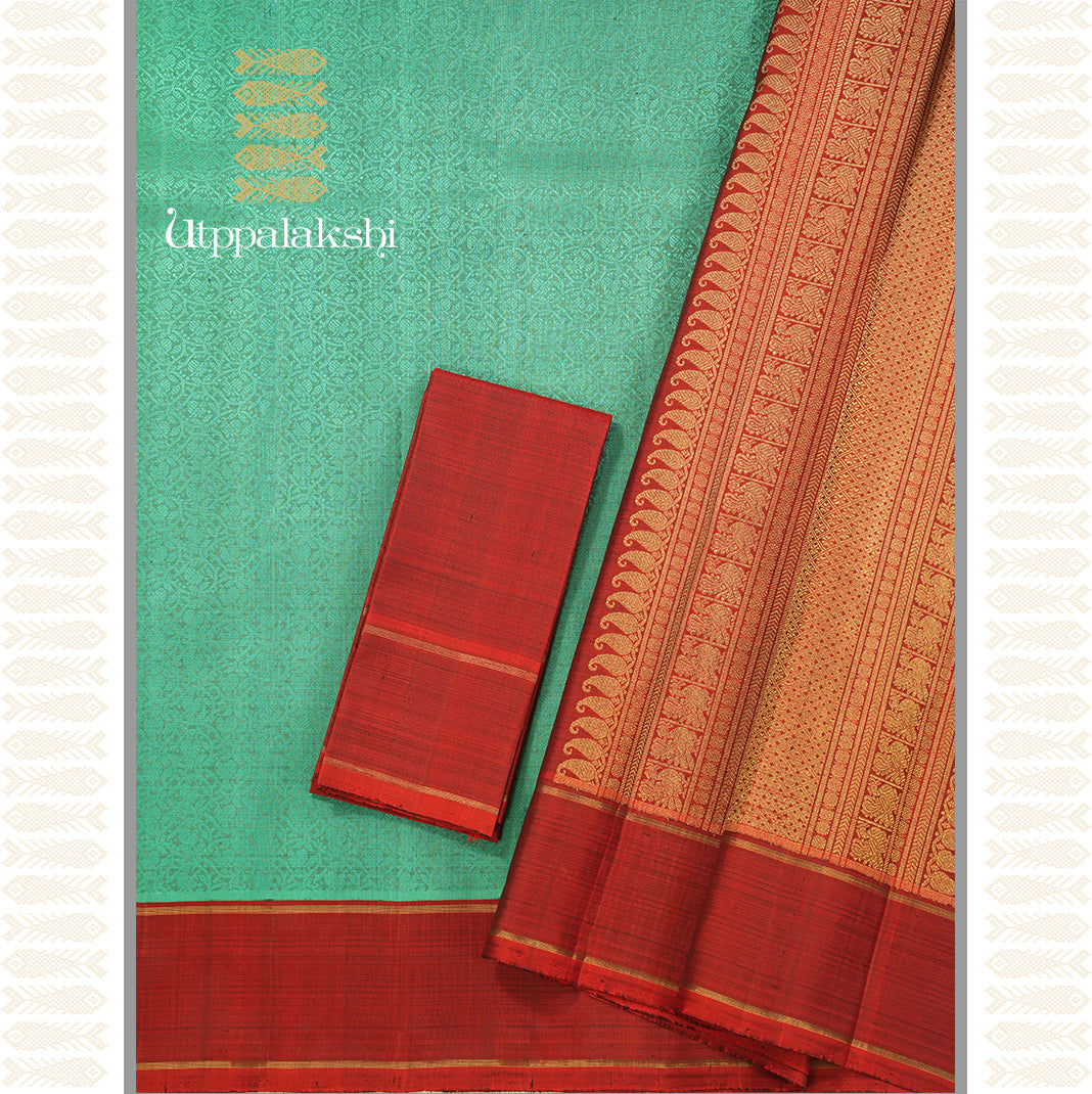 REXONA COLOUR JACQUARDSAREE WITH MAROON BORDER-AN UTPPALAKSHI HANDWOVEN KANCHIPURAM SILK SAREE