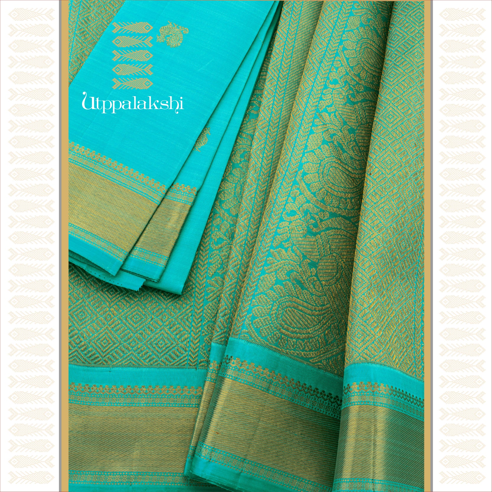 Rexona (Sea Green-Blue) with Extended Pallu and Annam Blouse - AN UTPPALAKSHI HANDWOVEN KANJIVARAM SILK SAREE