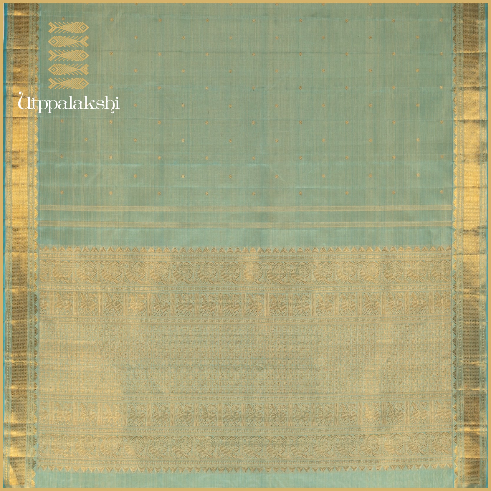 Ice Blue Vaira Oosi with Kamalam Butta and Temple Motifs - AN UTPPALAKSHI HANDWOVEN KANJIVARAM SILK SAREE