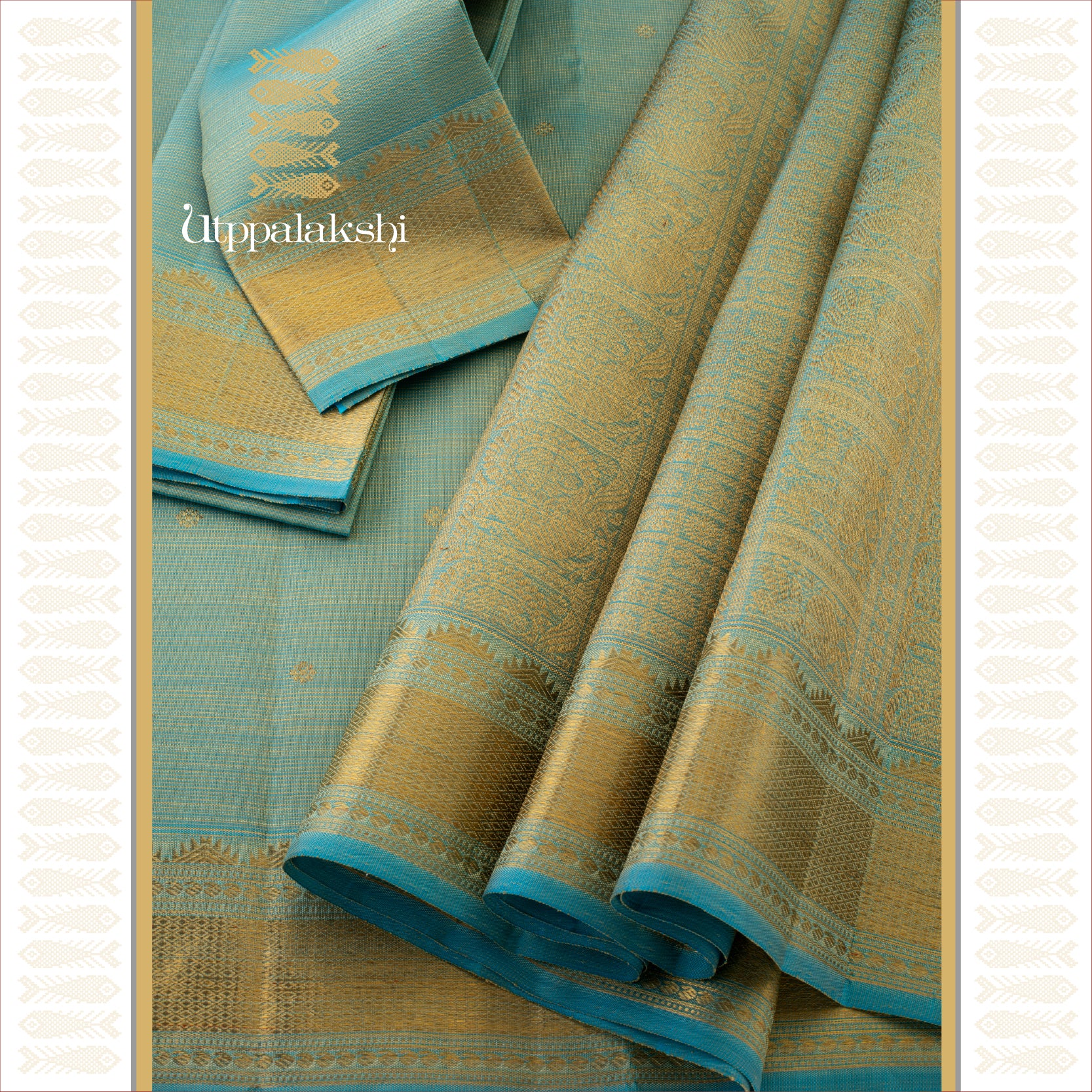 Ice Blue Vaira Oosi with Kamalam Butta and Temple Motifs - AN UTPPALAKSHI HANDWOVEN KANJIVARAM SILK SAREE