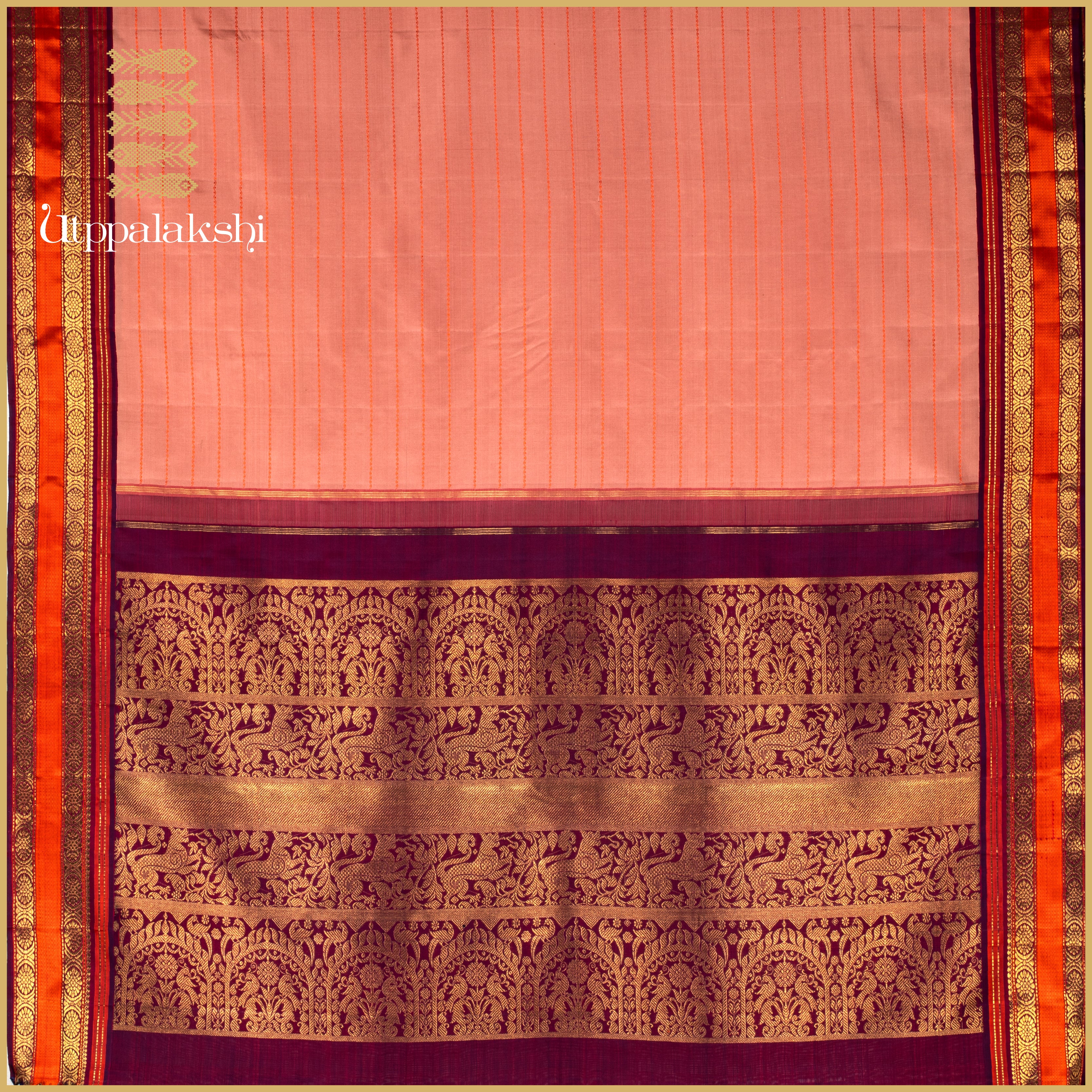 A Master Weaver’s Kanjivaram Classic - Keva Veildhari with Kaapi Podi Border - AN UTPPALAKSHI HANDWOVEN KANJIVARAM SILK SAREE (Copy)