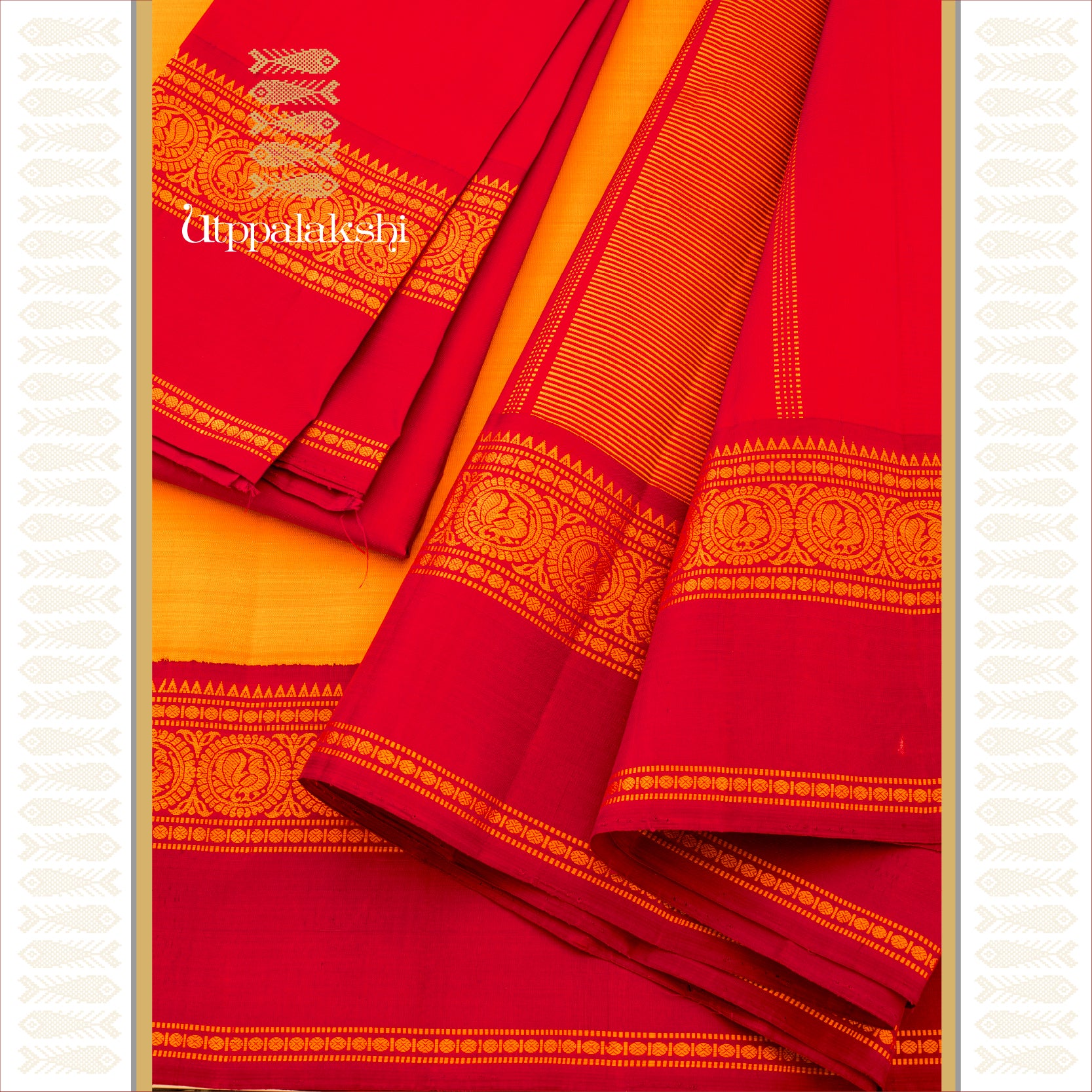 Mustard Yellow with Maroon Thambulam Border - AN UTPPALAKSHI HANDWOVEN KANJIVARAM SILK SAREE