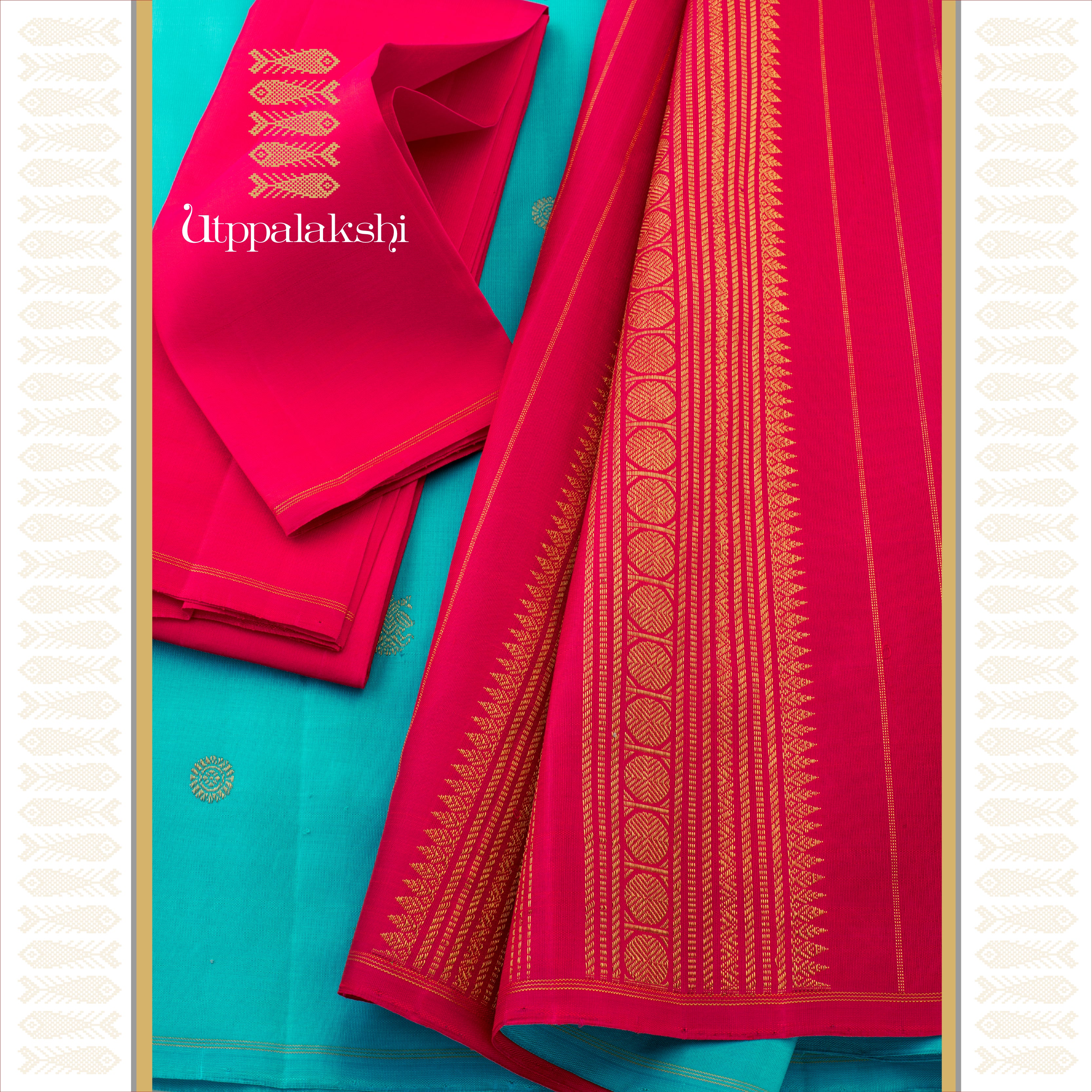 Ananda Sky Blue with Gandaberunda Motifs and Pink Pallu - AN UTPPALAKSHI HANDWOVEN KANJIVARAM SILK SAREE