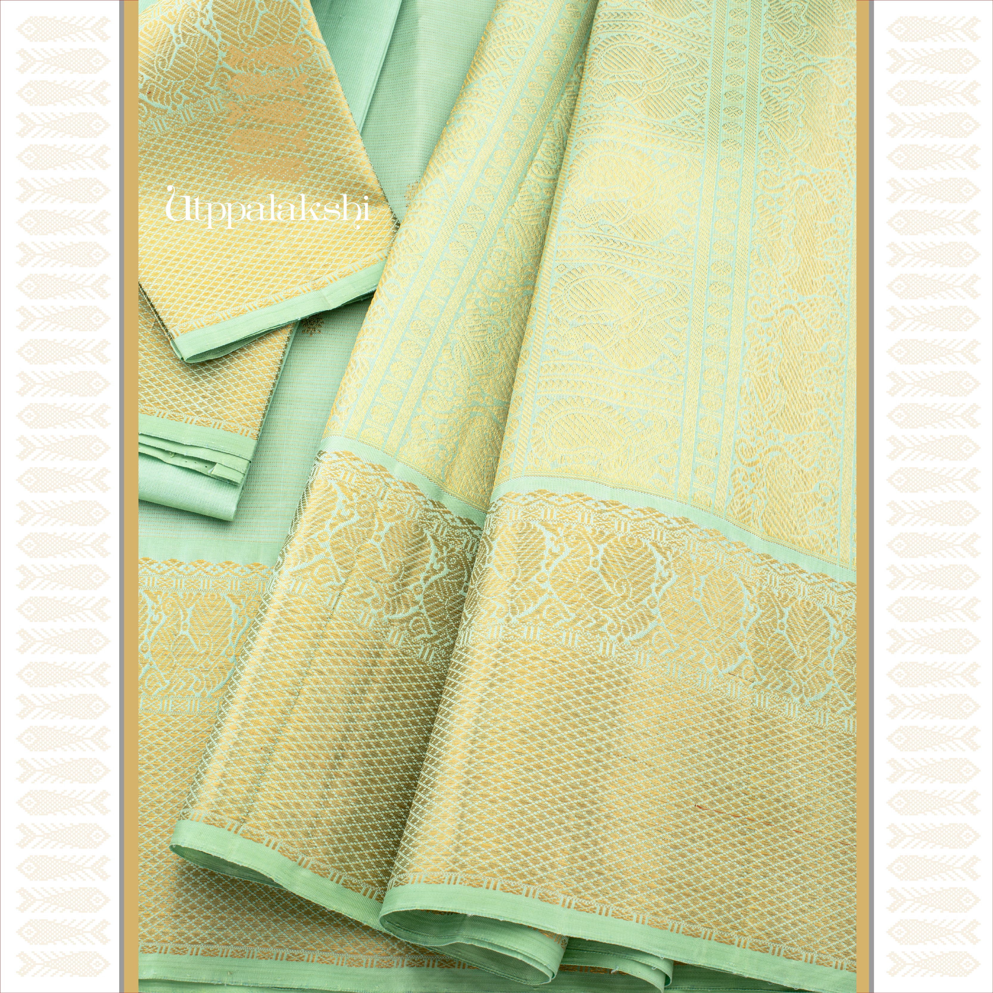 Pista Green Vaira Oosi with Kamalam Butta & Annam Border - AN UTPPALAKSHI HANDWOVEN KANJIVARAM SILK SAREE