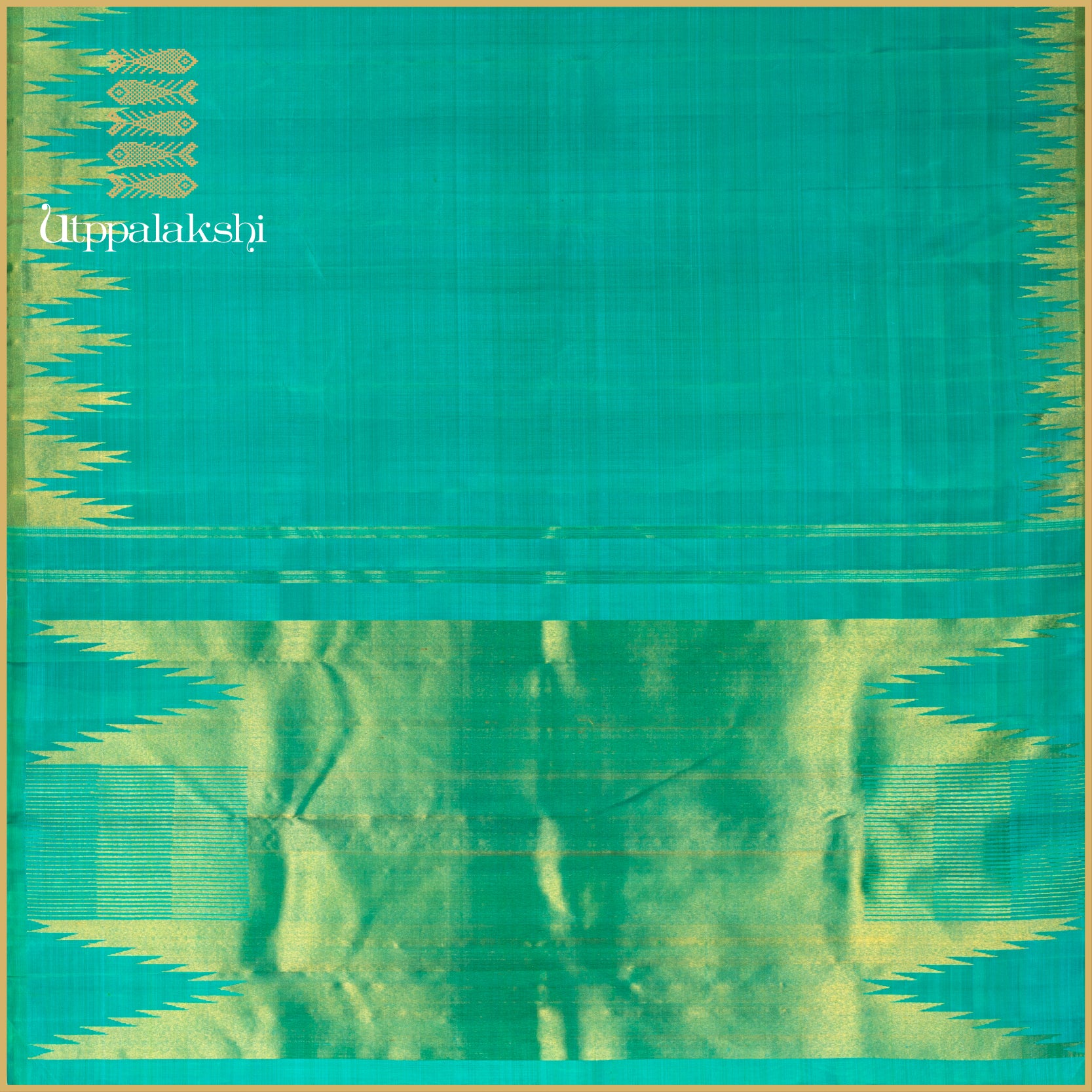 Sea Green with Temple Border and Bavanji Pallu - AN UTPPALAKSHI HANDWOVEN KANJIVARAM SILK SAREE