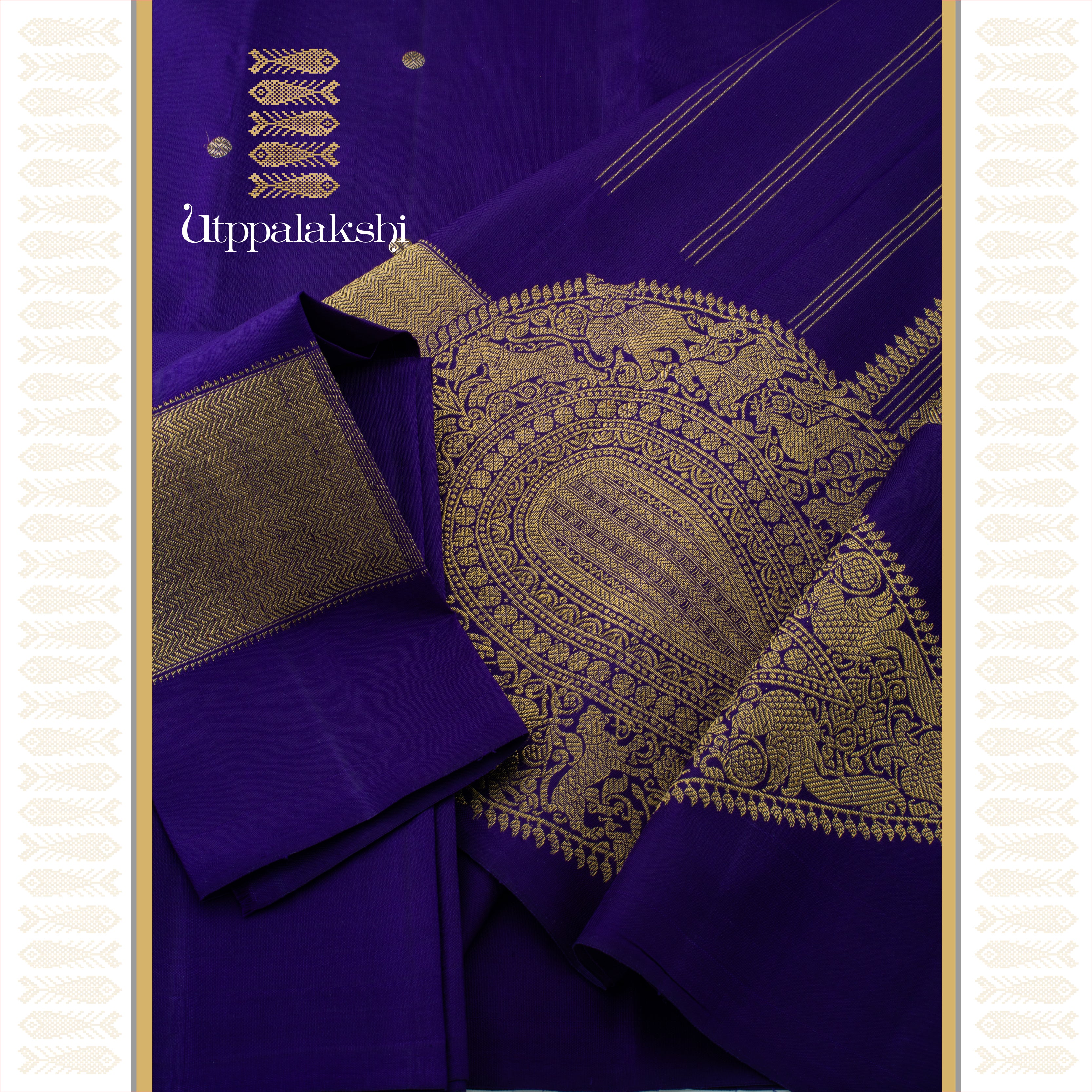 A Master Weaver’s Creation - MS Blue with Round Butta & Double Border - AN UTPPALAKSHI HANDWOVEN KANJIVARAM SILK SAREE