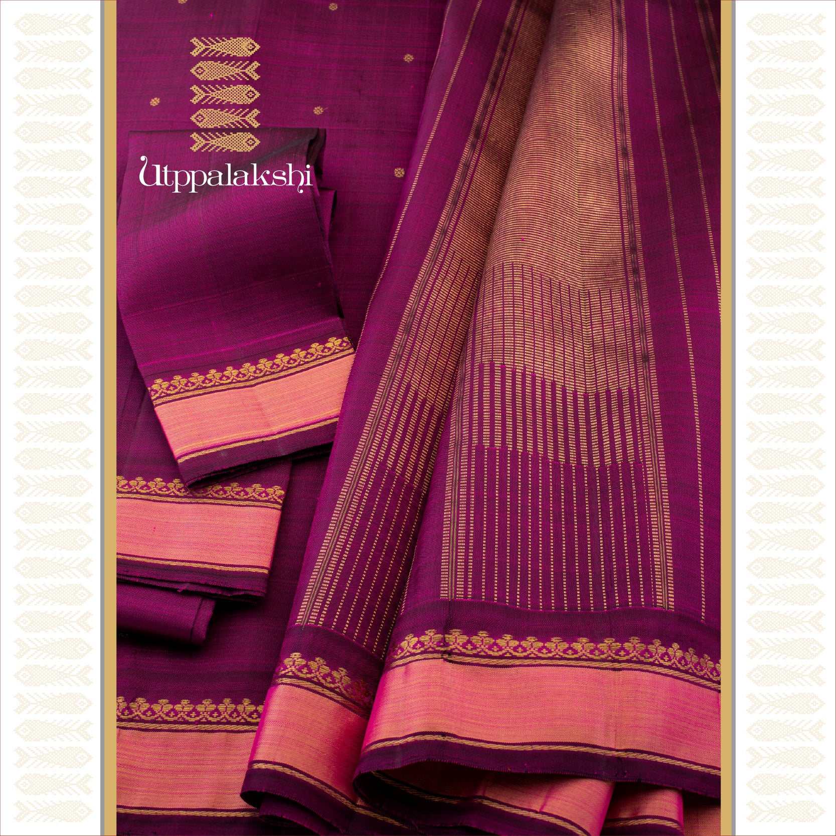 Purple with Kamalam Butta and Cheep (comb) rake Pallu- AN UTPPALAKSHI HANDWOVEN KANJIVARAM SILK SAREE