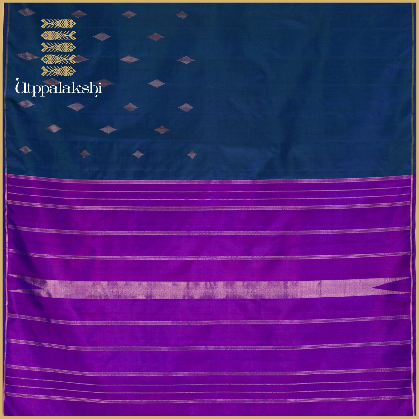 Peacock Blue with Diamond Zari Buttas and Purple/ Violet Seer Pallu - AN UTPPALAKSHI HANDWOVEN KANJIVARAM SILK SAREE