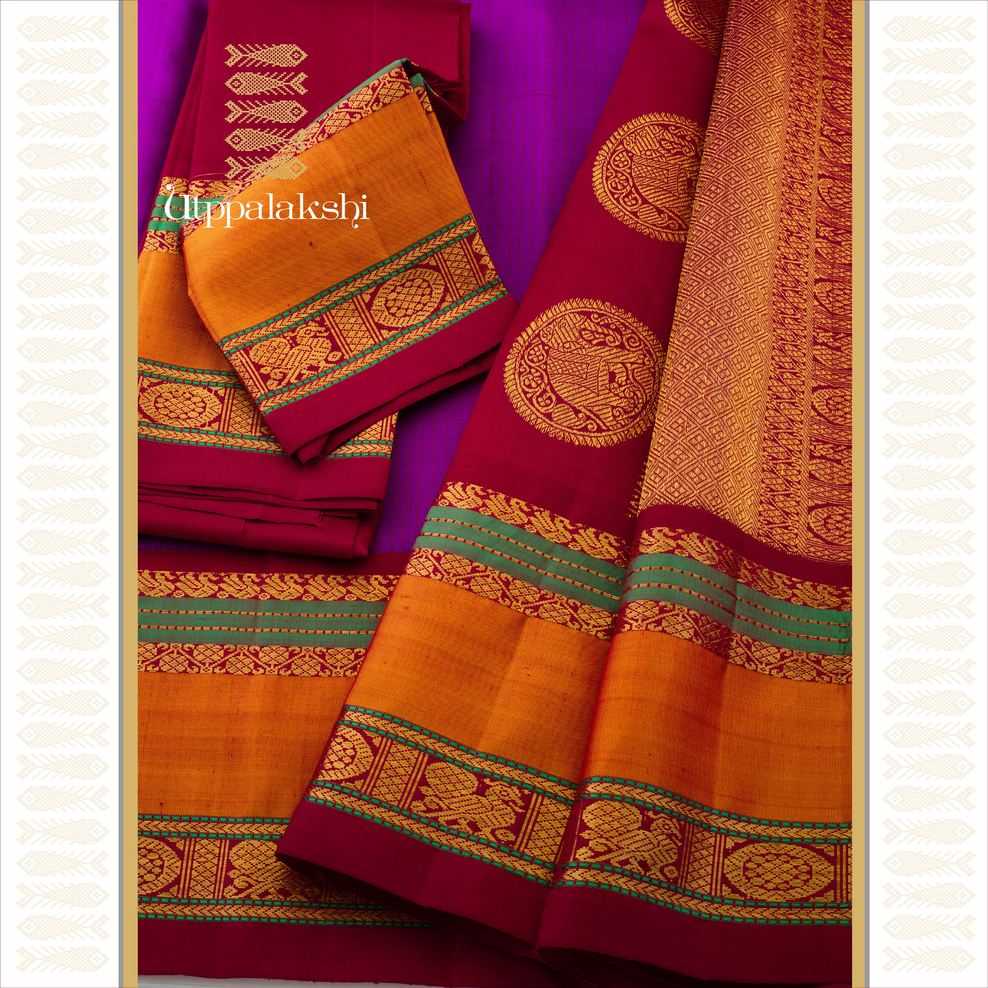 A Master Weaver’s Creation - Vadamalli with Faint Muthukattam and Annam & Chakkaram Border - AN UTPPALAKSHI HANDWOVEN KANJIVARAM SILK SAREE