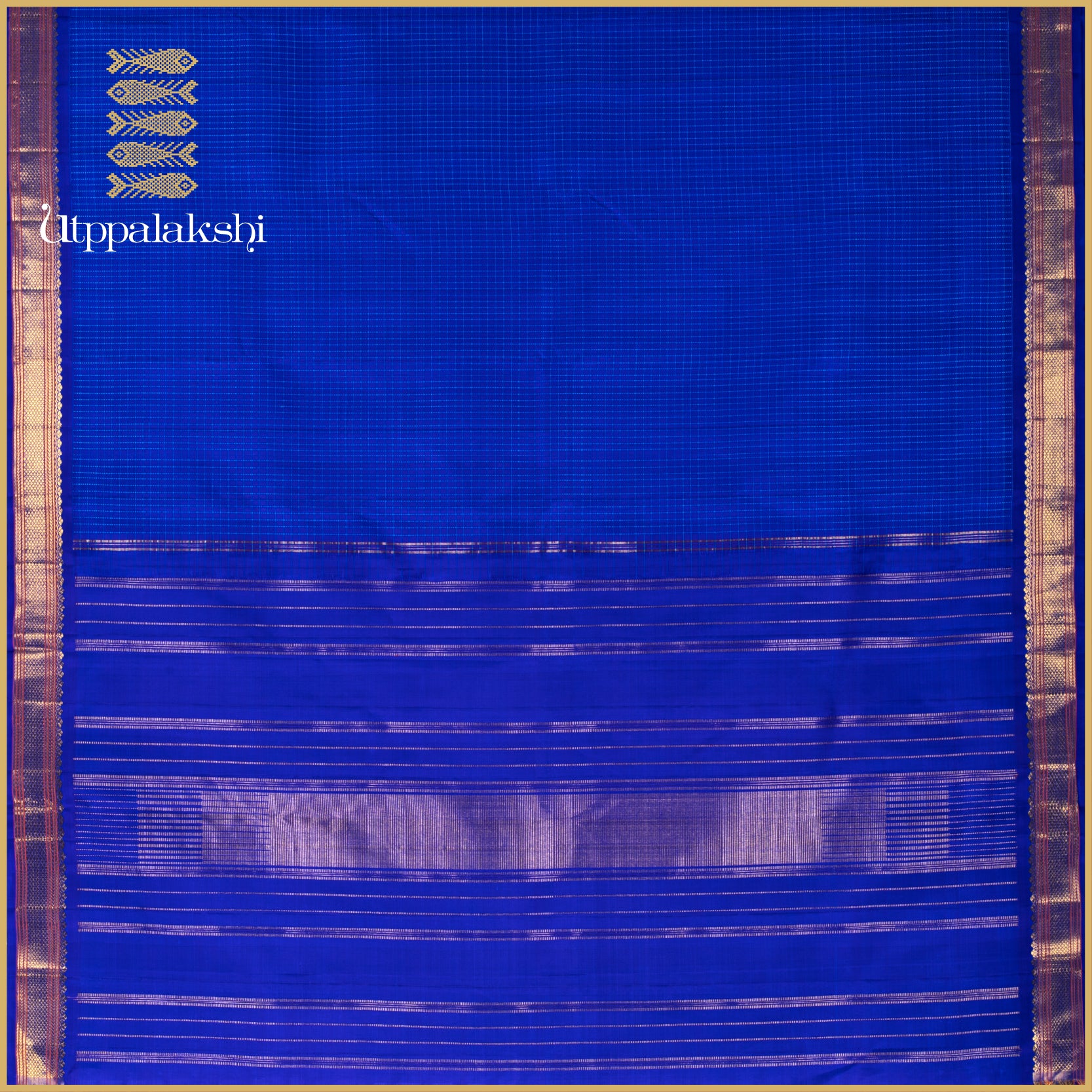 Royal Blue Muthukattam Checks with Katti Border and Cheeprake Seer Pallu - AN UTPPALAKSHI HANDWOVEN KANJIVARAM SILK SAREE