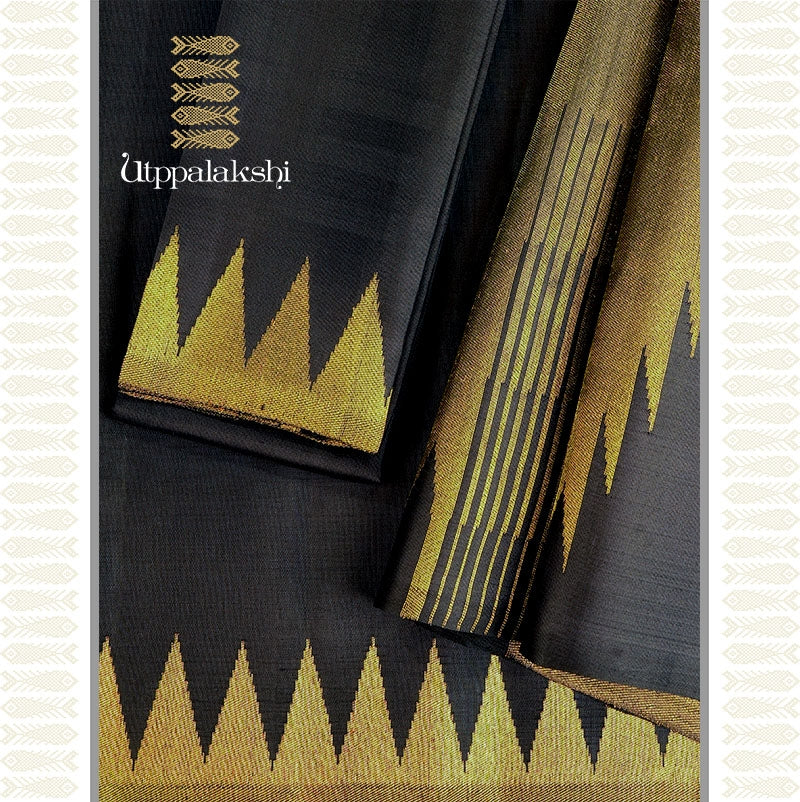 Black Temple Moggu Saree – An Utppalakshi Handwoven Kanchipuram Silk Saree