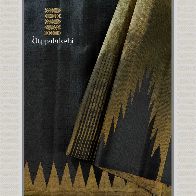 Black Temple Moggu Saree – An Utppalakshi Handwoven Kanchipuram Silk Saree