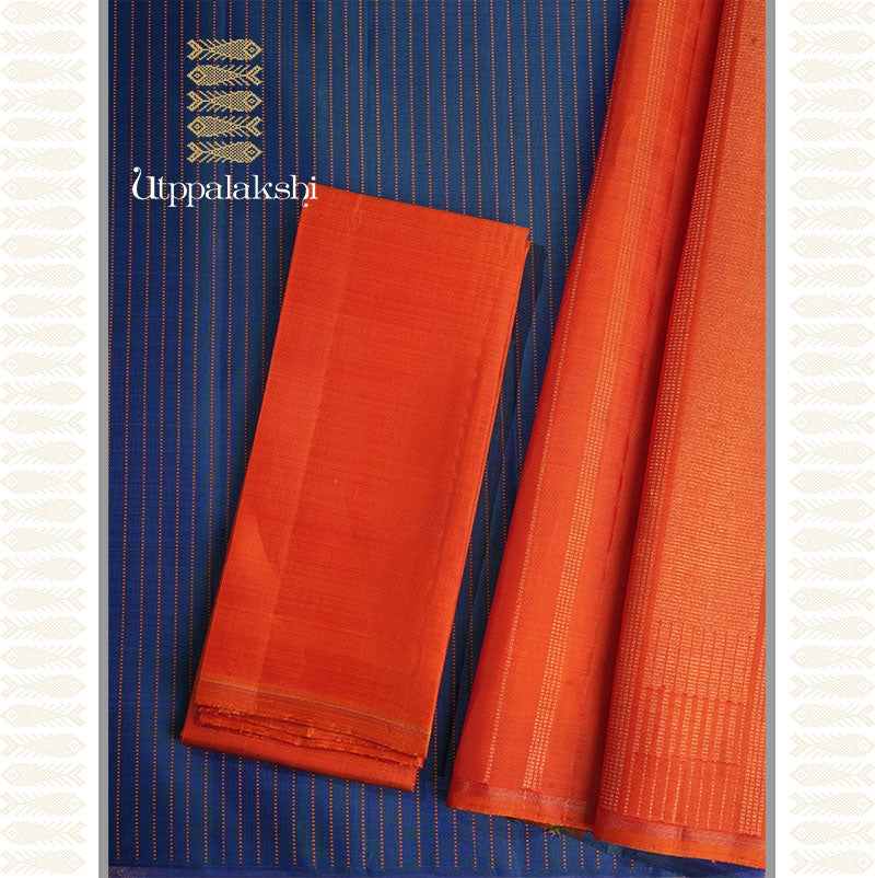 Mayil Kazhuthu Saree with Orange Pallu – An Utppalakshi Handwoven Kanchipuram Silk Saree