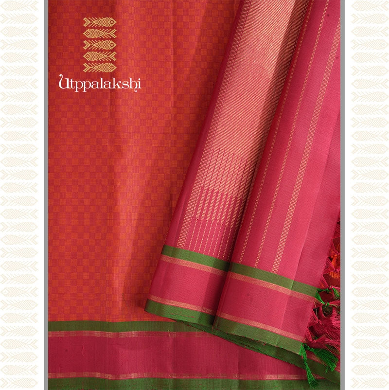 Brick Red Paimadi Saree – An Utppalakshi Handwoven Kanchipuram Silk Saree