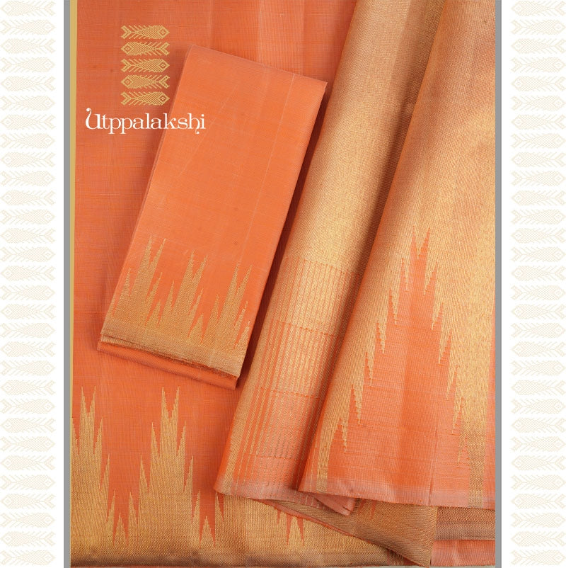 KANAKAMBARA COLOUR TEMPLE BORDER SAREE- AN UTPPALAKSHI HANDWOVEN KANCHIPURAM SILK SAREE