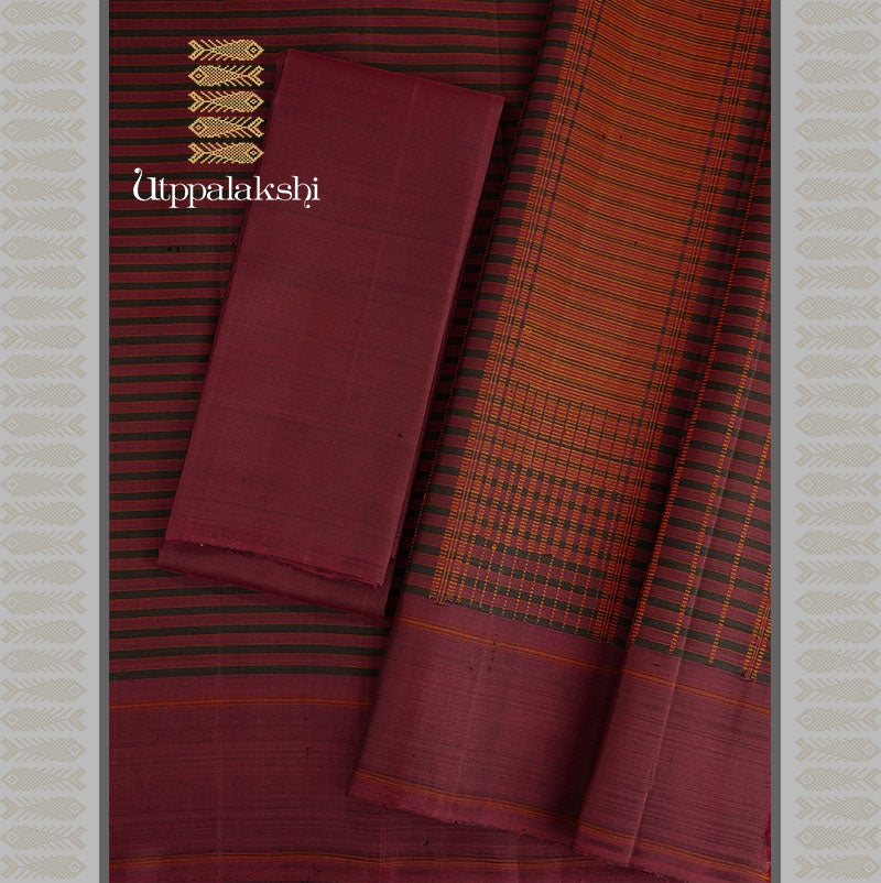 Maroon Vazhapoo South Saree – An Utppalakshi Handwoven Kanchipuram Silk Saree