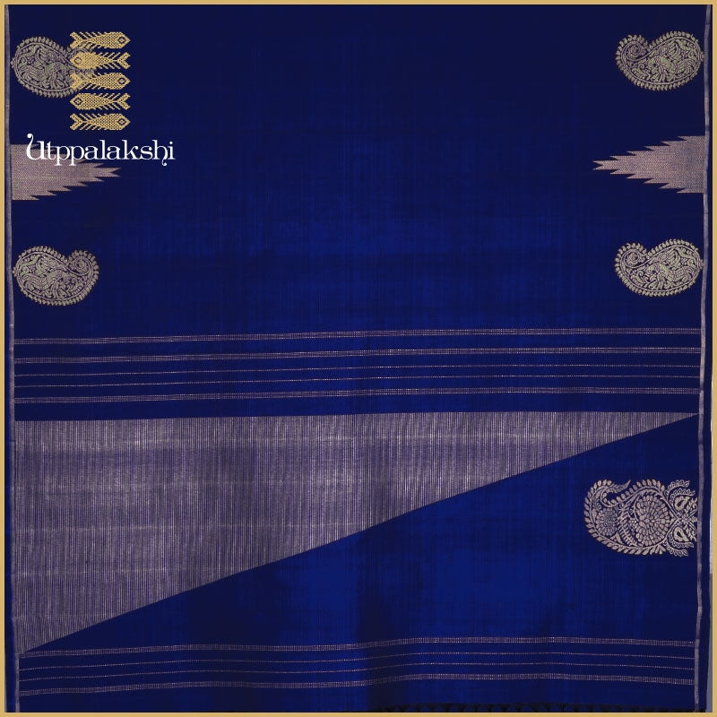 M S BLUE PAISLEY TEMPLE SAREE -AN UTPPALAKSHI HANDWOVEN KANCHIPURAM SILK SAREE