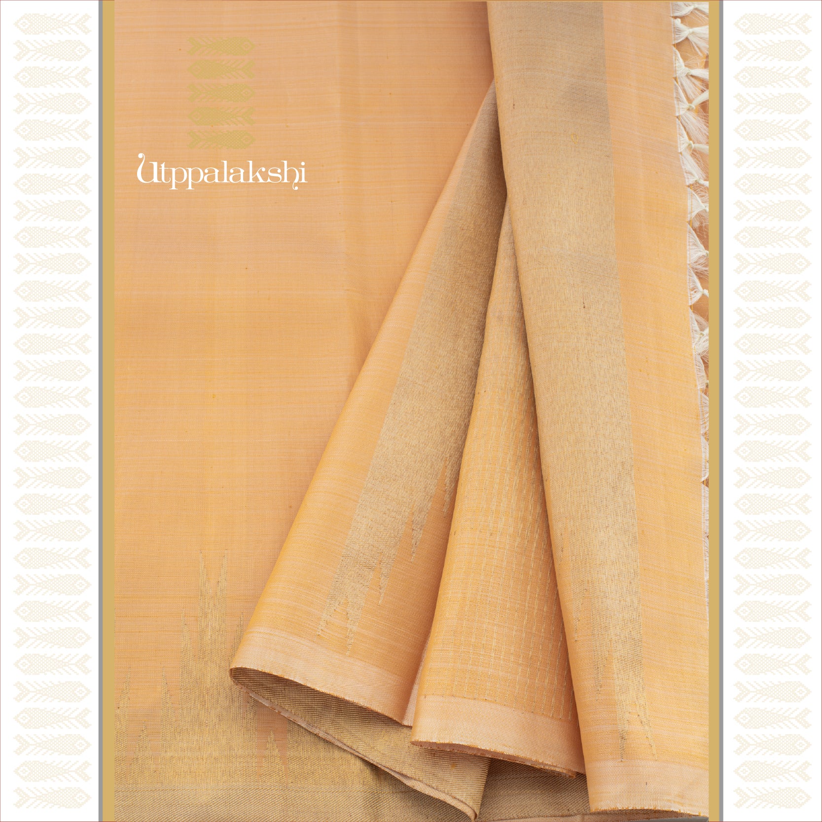 SANDALWOOD TEMPLE BORDER- AN UTPPALAKSHI HANDWOVEN KANJIVARAM SILK SAREE