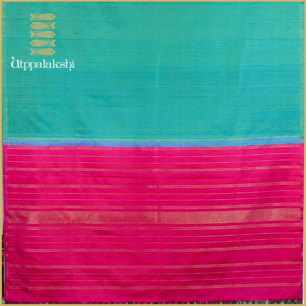 REXONA GREEN MUTHU LINES WITH PINK PALLU-AN UTPPALAKSHI HANDWOVEN KANCHIPURAM SILK SAREE