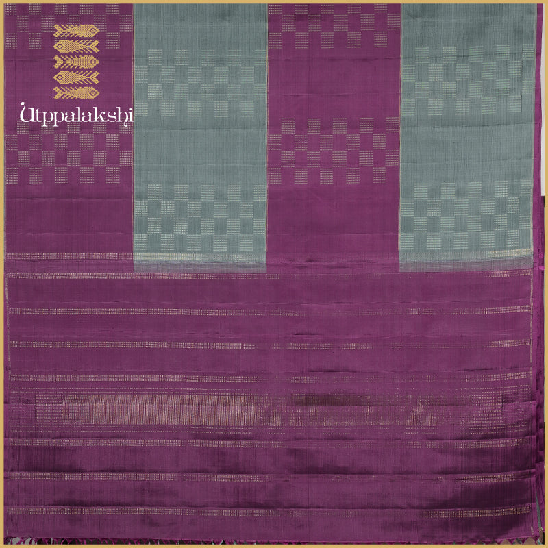 TEAL AND PURPLE BOX DESIGN SAREE _AN UTPPALAKSHI HANDWOVEN KANCHIPURAM SILK SAREE