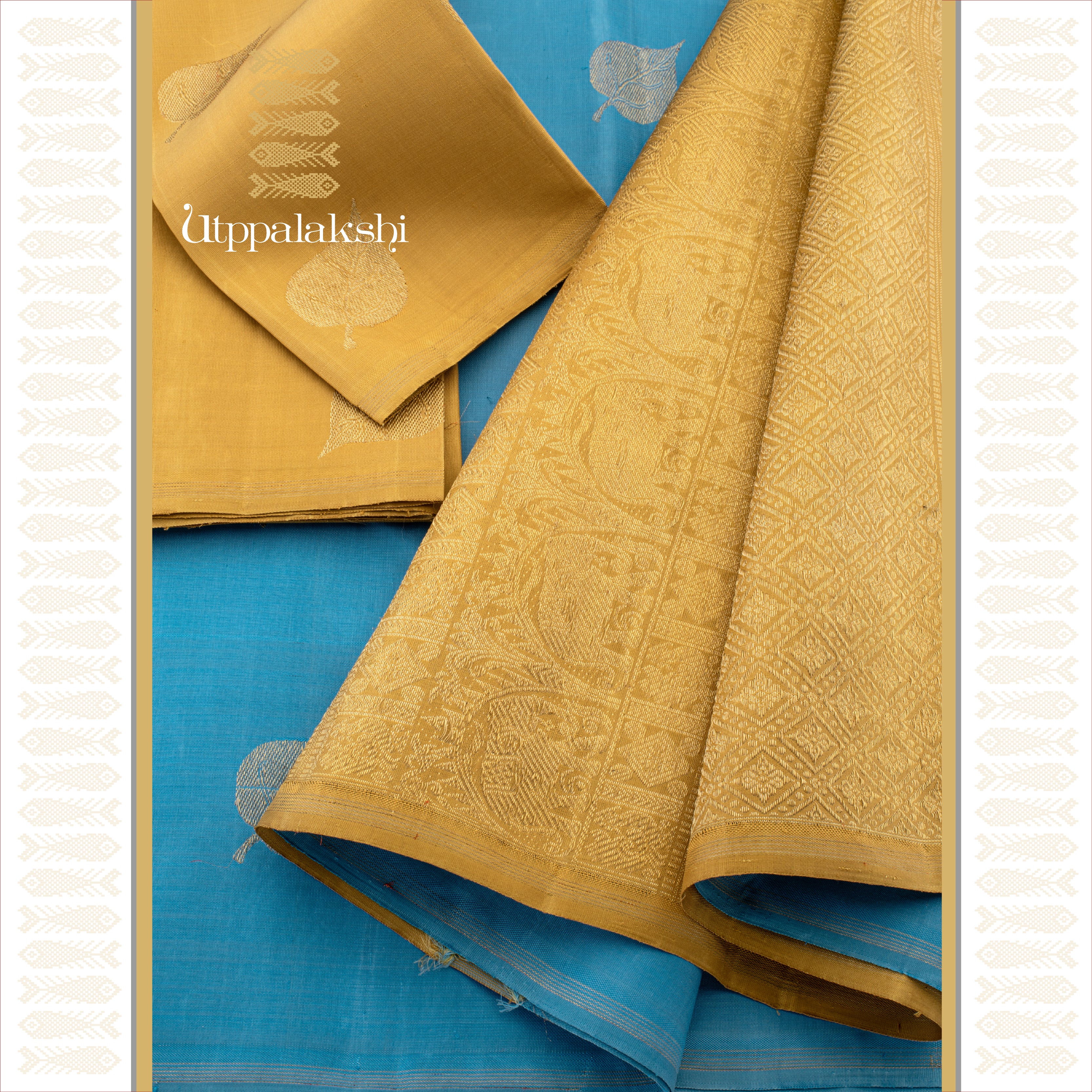 Dusty Blue with Khaki Accents and Trellis Pallu - AN UTPPALAKSHI HANDWOVEN KANJIVARAM SILK SAREE