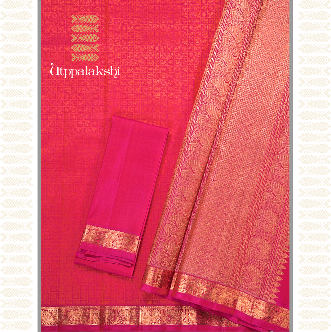 ORANGE ROSE ANNAM CHAKKARAM JACQUARD SAREE-AN UTPPALAKSHI HANDWOVEN KANCHIPURAM SILK SAREE