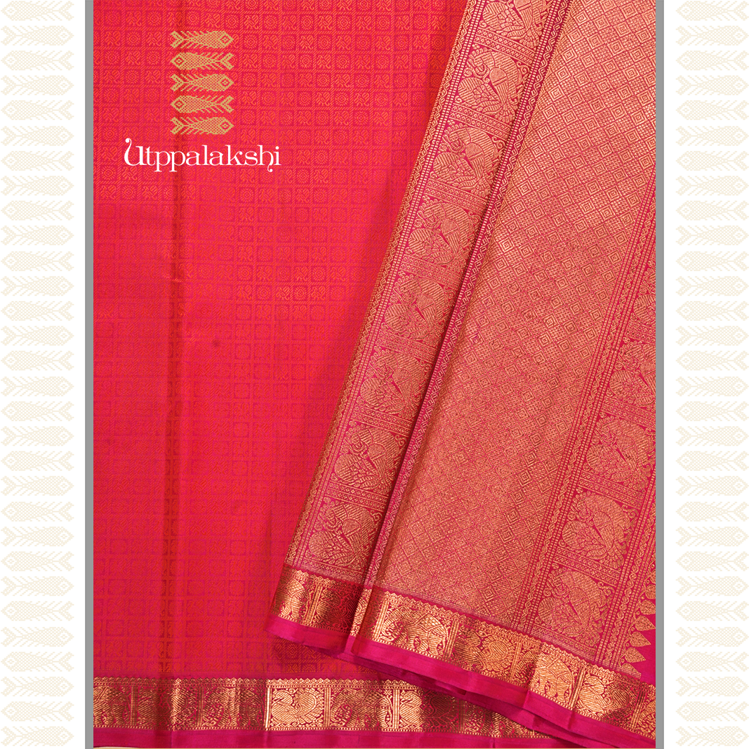 ORANGE ROSE ANNAM CHAKKARAM JACQUARD SAREE-AN UTPPALAKSHI HANDWOVEN KANCHIPURAM SILK SAREE