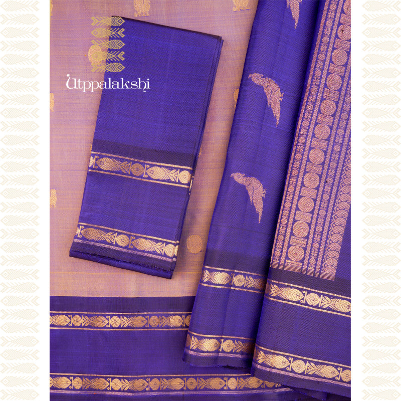Earthy Gold Meets Ocean Blue Kanchipuram Silk Saree